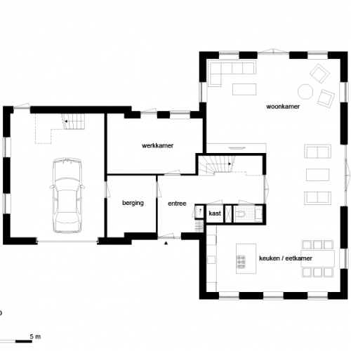 Garage gekoppeld aan de woning extra inhoud 323 m3 (Casco)